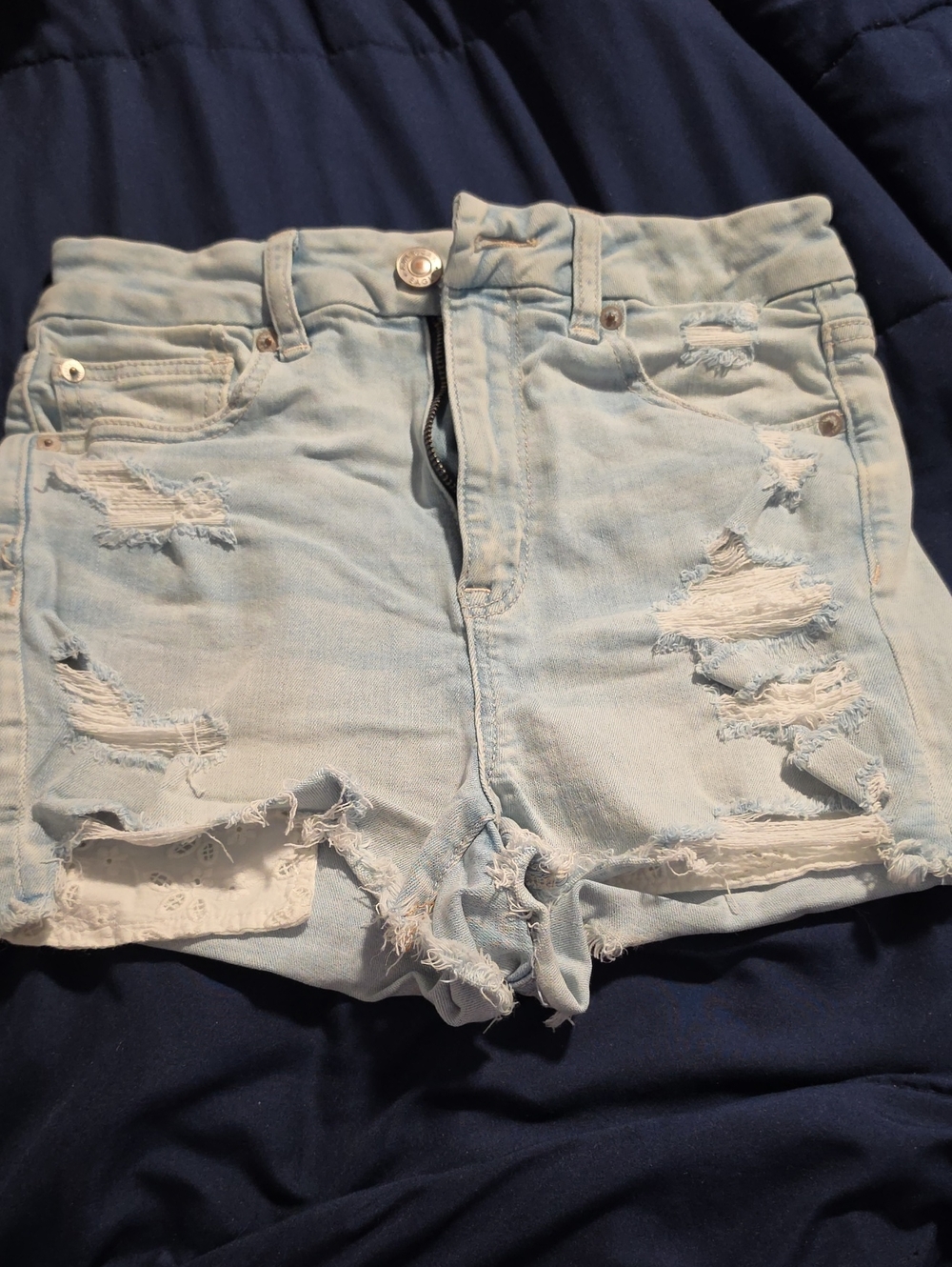 American Eagle Outfitters Light Blue Distressed Denim Shorts